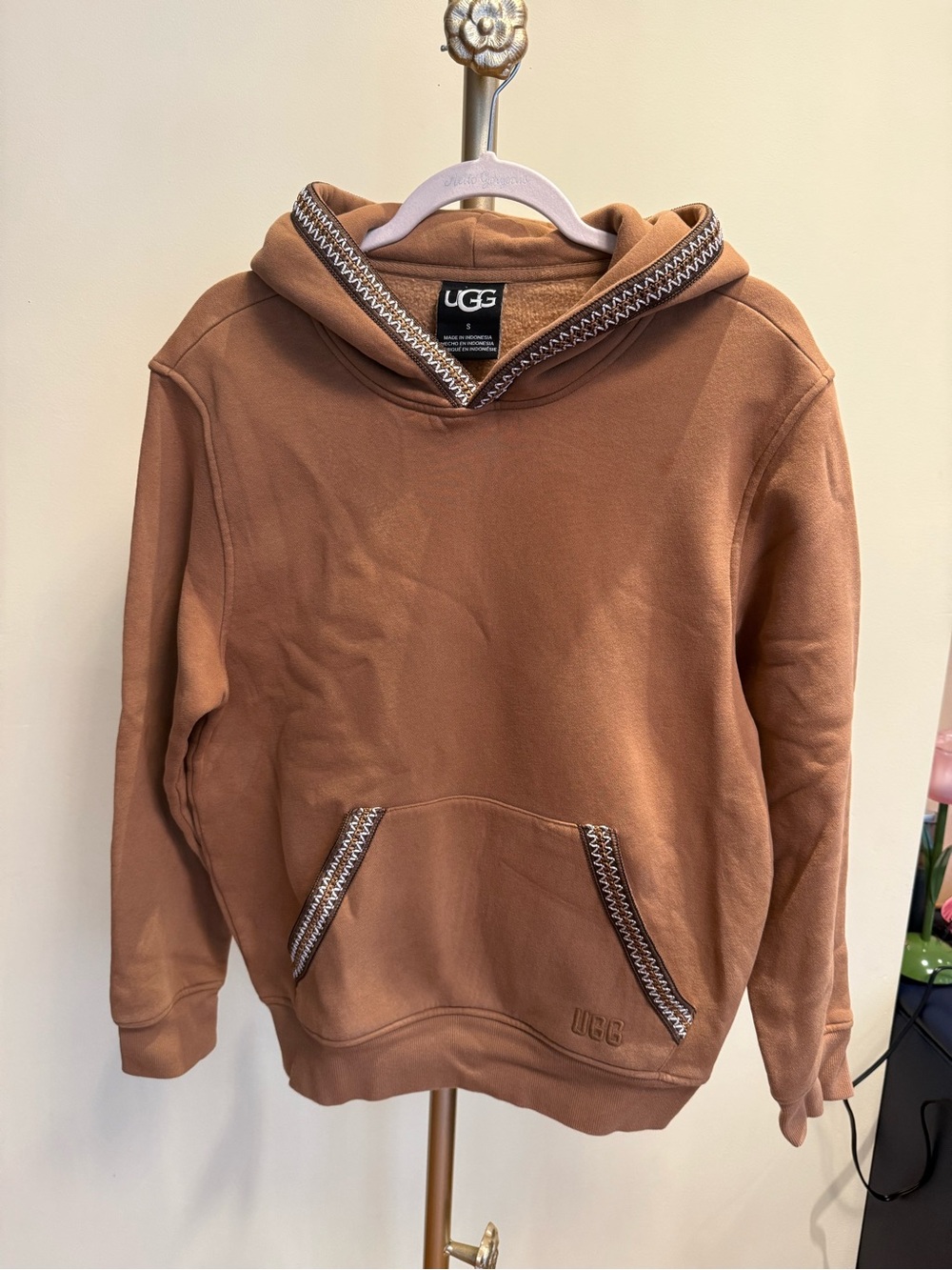 UGG Women's Chestnut Brown Hoodie with Contrast Stitch Trim
